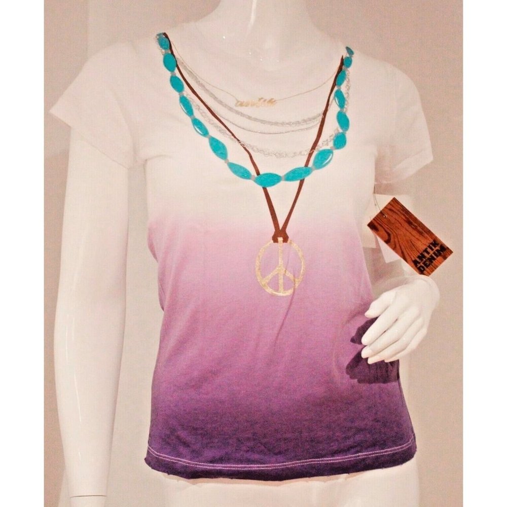 ANTIK DENIM Peace CHAIN T-Shirt TOP Distressed ( M )